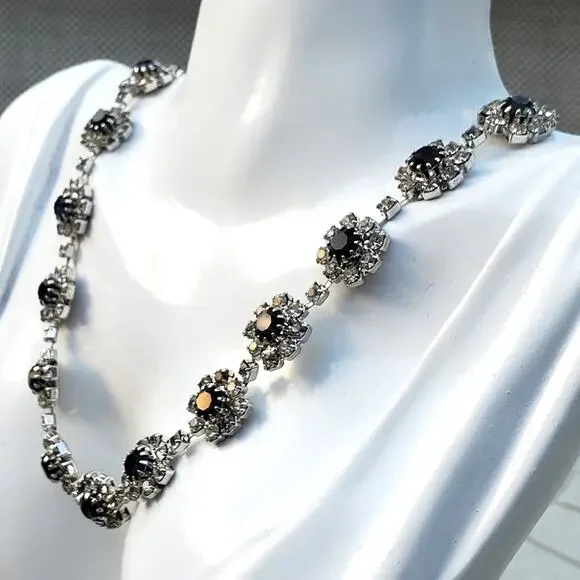 Sparkly Silver Tone Faux Sapphire & Diamond Accent Statement Necklace Vintage - Picture 6 of 8